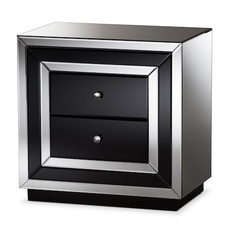 BAXTON STUDIO Cecilia Hollywood Regency Glamour Style Mirrored 2-Drawer Nightstand 136-7484